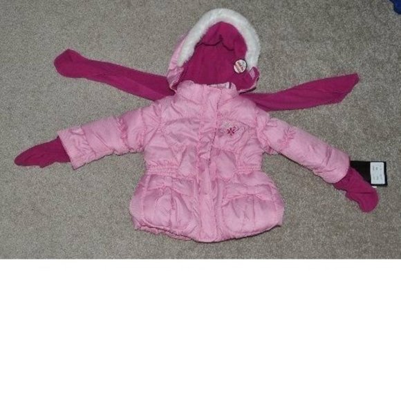 *Winter Jacket 12 months Pink Zeroxposur Hooded Zip-Mittens Scarf 3 pc Set Girls - Picture 2 of 8
